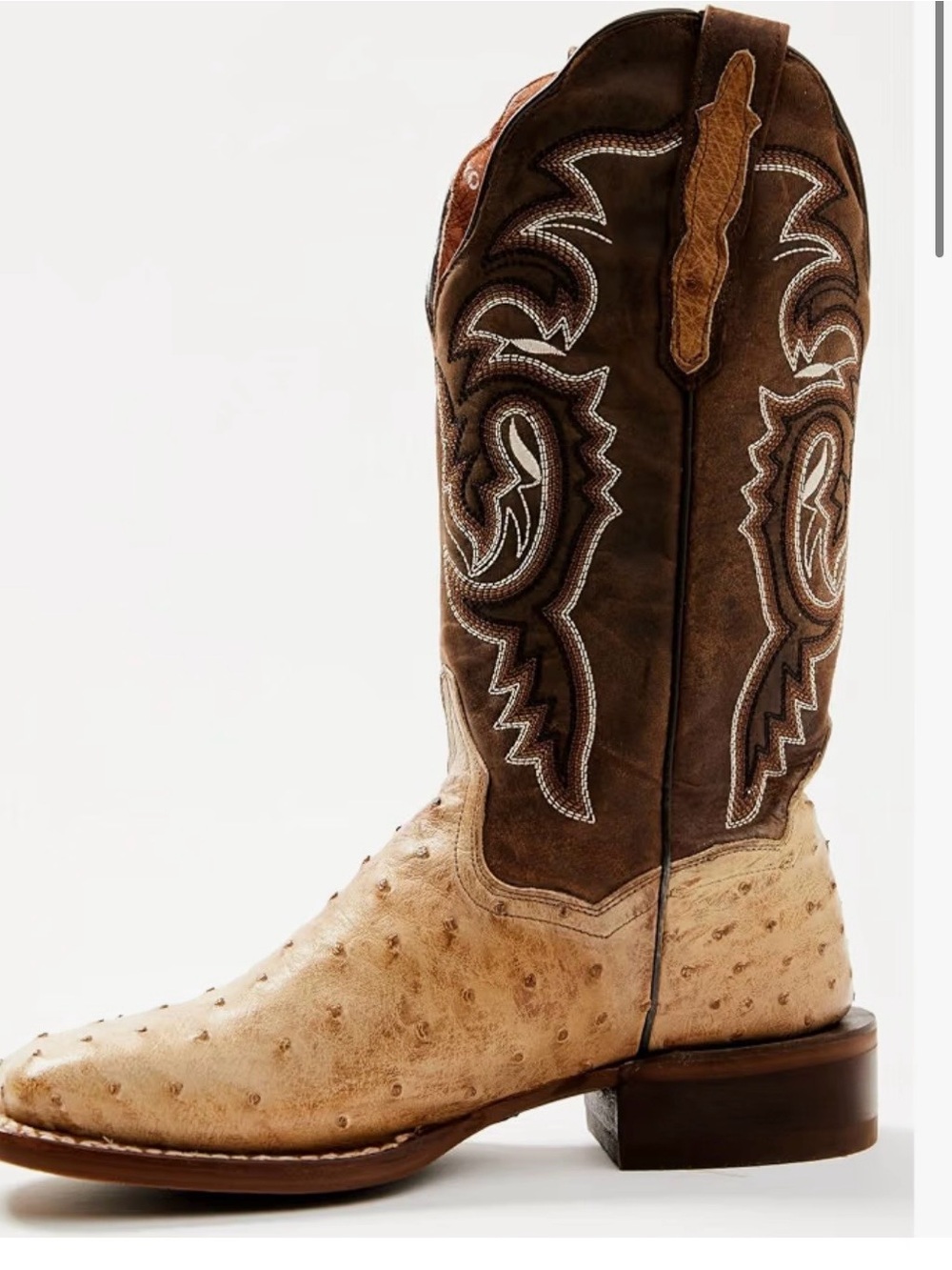 Women’s Brown Two-Tone Western Cowboy Boots - Tan Ostrich Upper